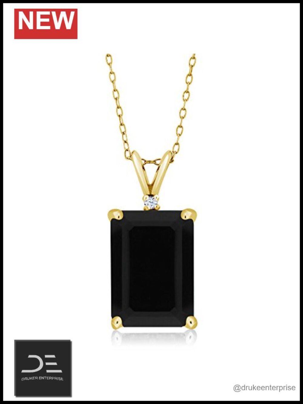 18K Yellow Gold Plated Silver Emerald Cut Onyx Birthstone Pendant Necklace 18